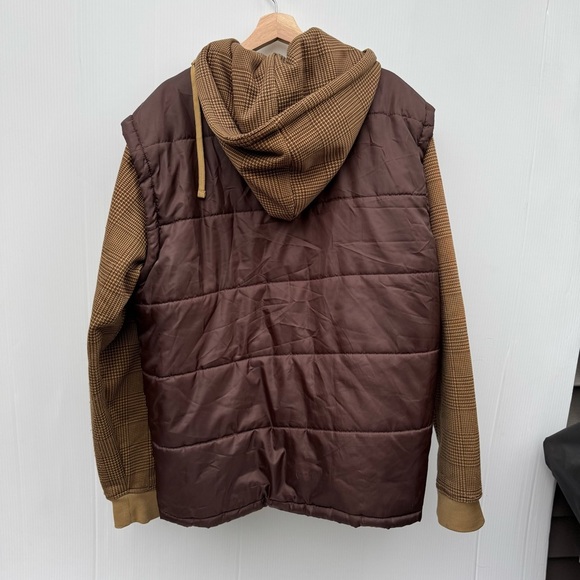 Vintage 90’s Avirex Brown Quilted Puffer Jacket with Hood houndstooth size XXL - Picture 6 of 10